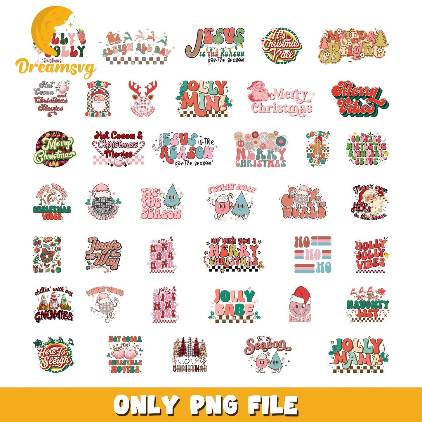 Holly jolly vibes design bundle png, christmas tis the season png