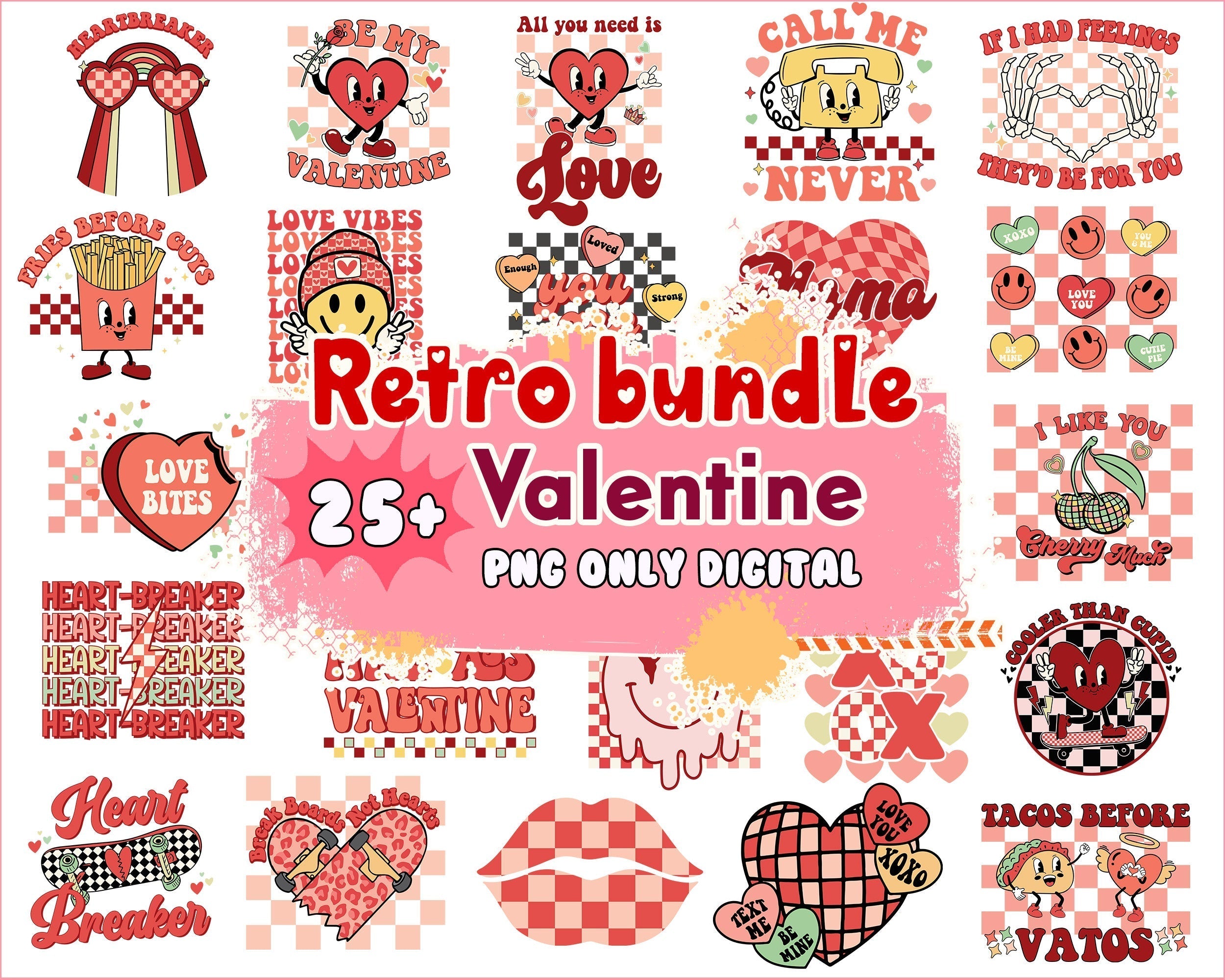 Version 2 - 25+ Retro Valentines Day bundle, Valentine sublimation PNG