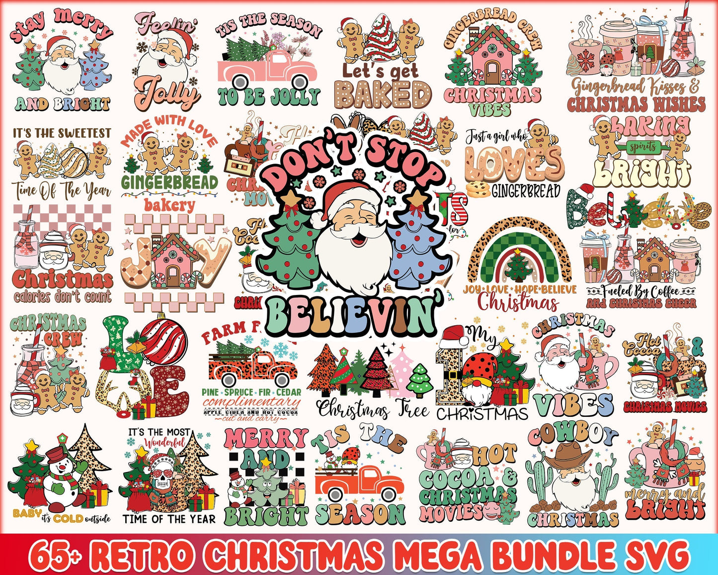 65 Retro Christmas sublimation, Christmas SVG bundle, Christmas digital bundle, Designs bundle, Digital files, CRM02112205