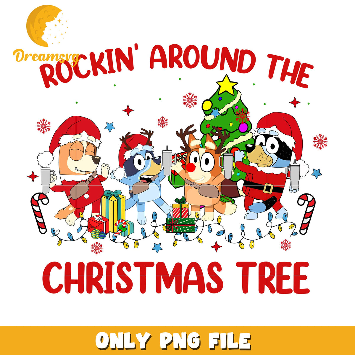 Rockin' around christmas tree png, bluey the cartoon png