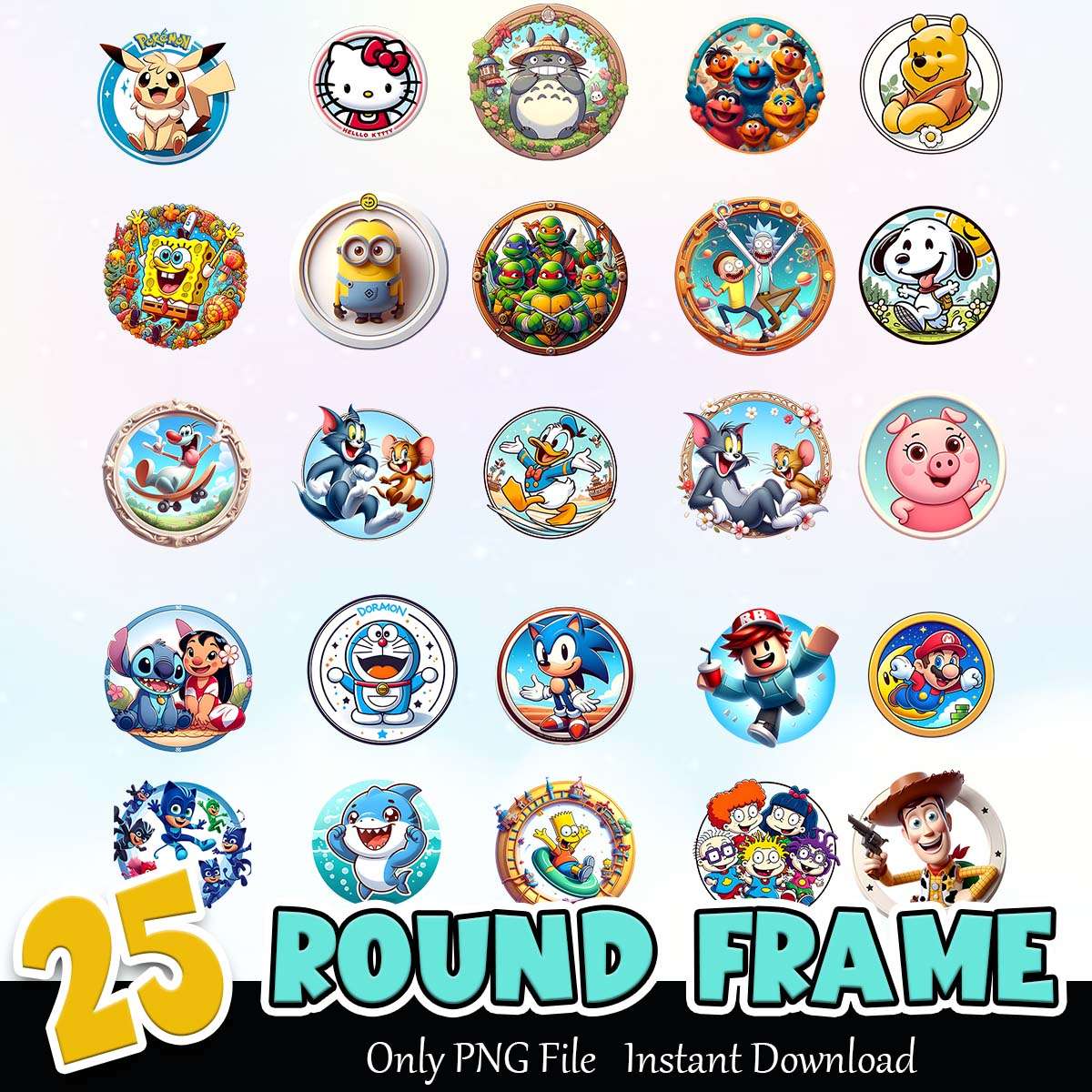 Round Frame Bundle PNG Instant Download