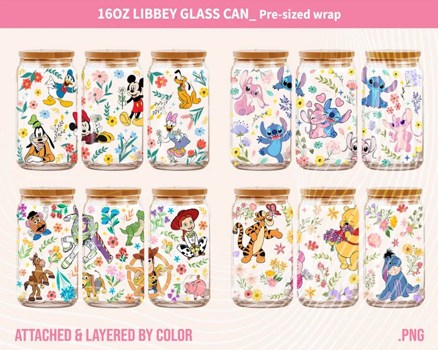 Spring Mickey Tumbler, 16oz Glass Can Wrap, 16oz Libbey Can Glass, Disney Tumbler Wrap, Full Glass Can Wrap, Cartoon Tumbler