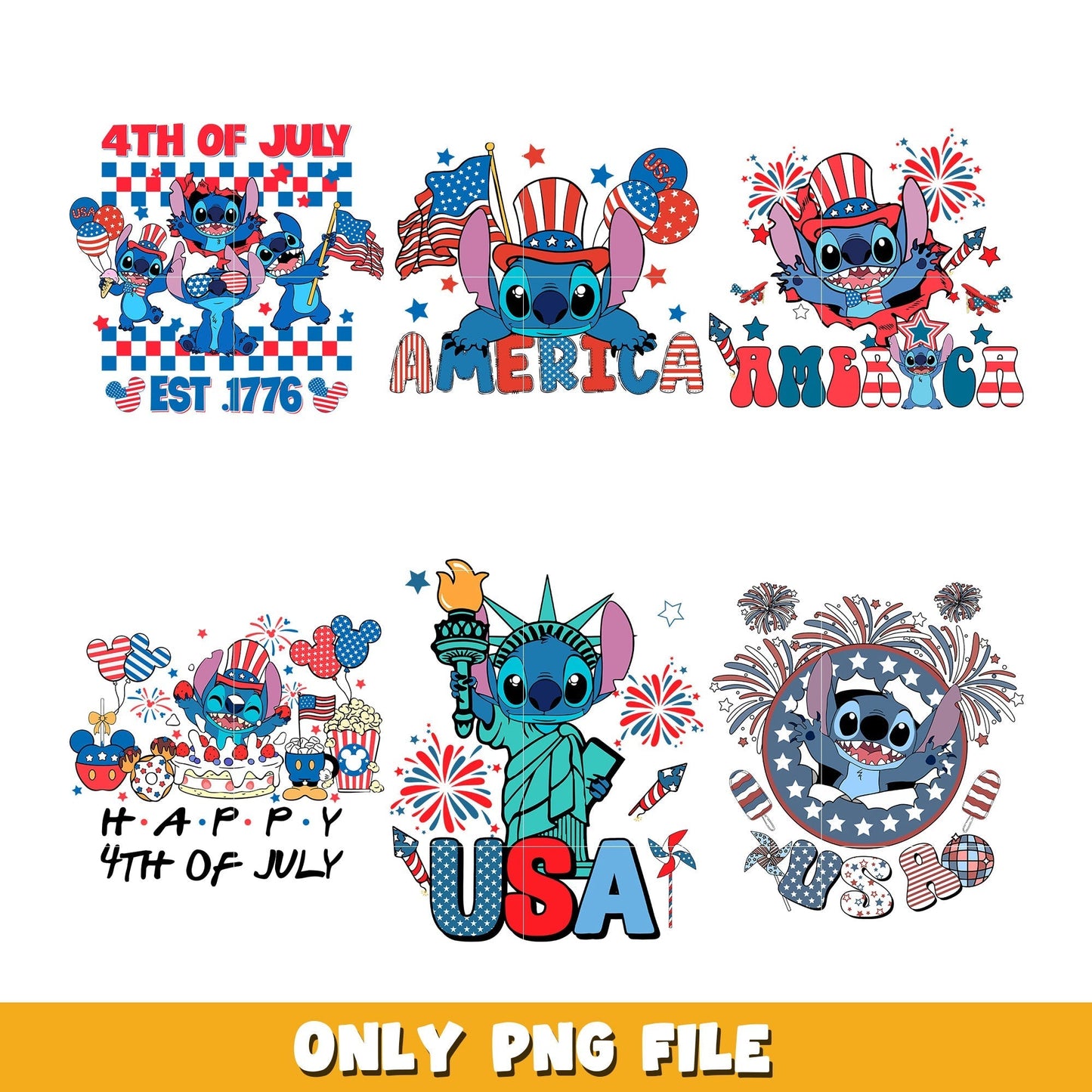 Stitch 4th of july bundle png, Disney cartoon png, Digital download