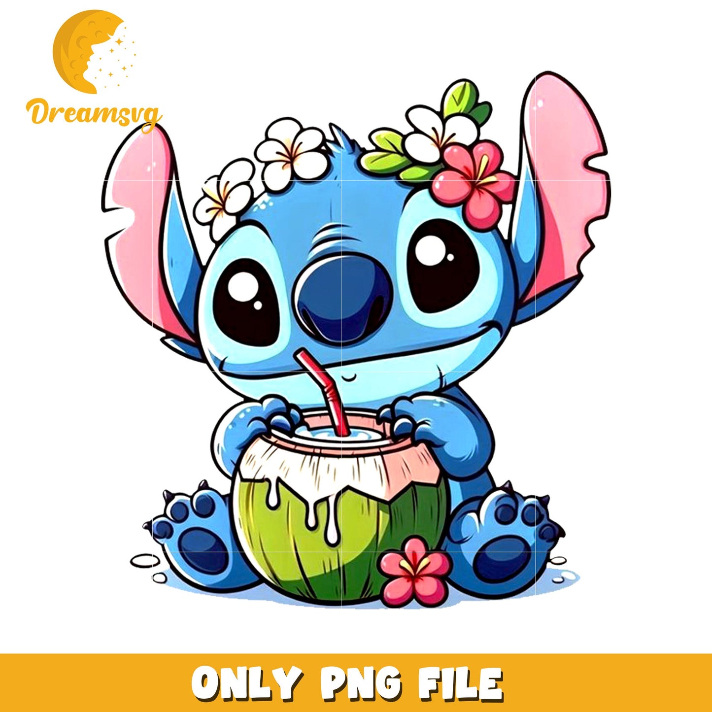 Stitch drinking coconut png, cute stitch png, lilo and stitch cartoon png