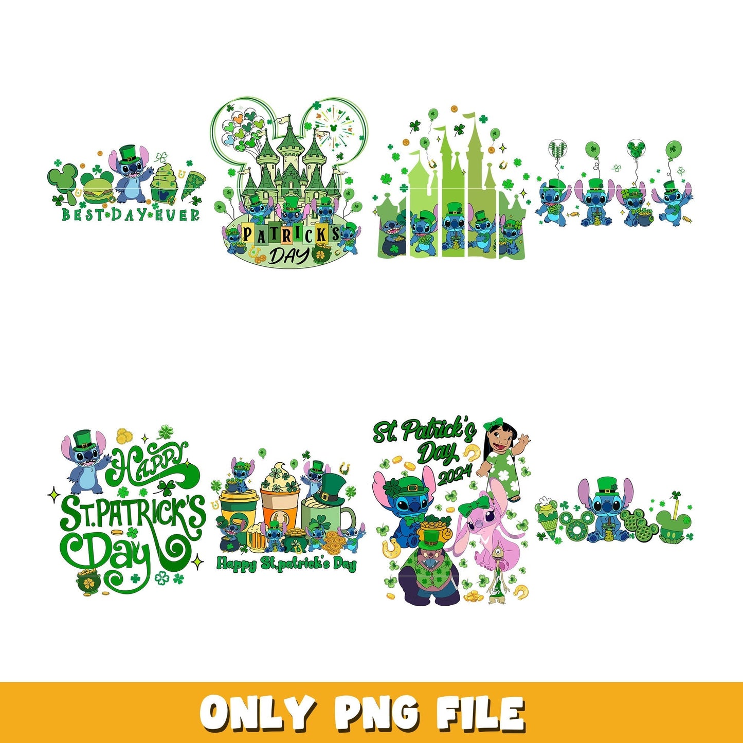 Disney stitch castle patrick's day bundle png, Disney cartoon png, Digital download