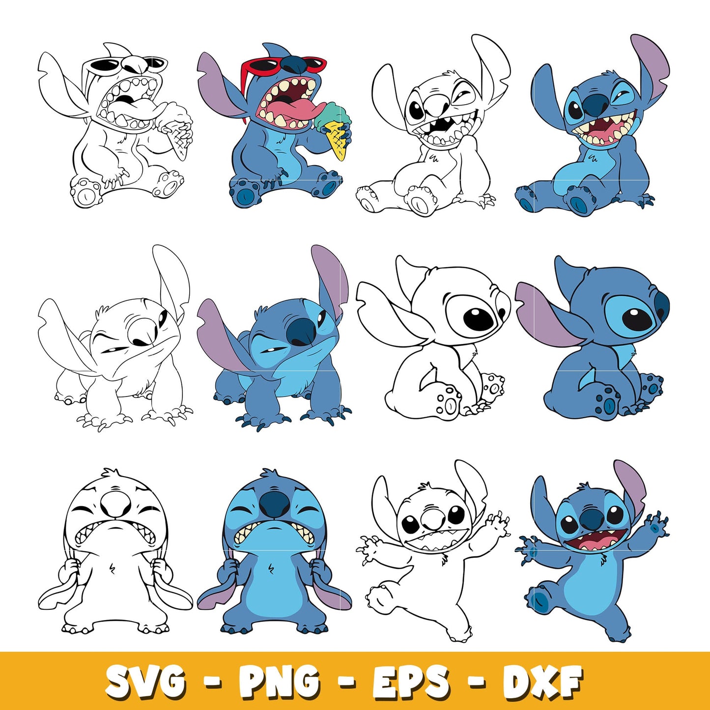 Disney Stitch cartoon bundle svg, Disney svg, Digital download