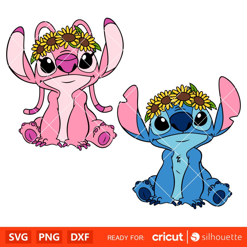 Sunflower Stitch & Angel Bundle Svg, Summer Svg, Lilo & Stitch Svg, Disney Svg, Cricut, Silhouette Vector Cut File