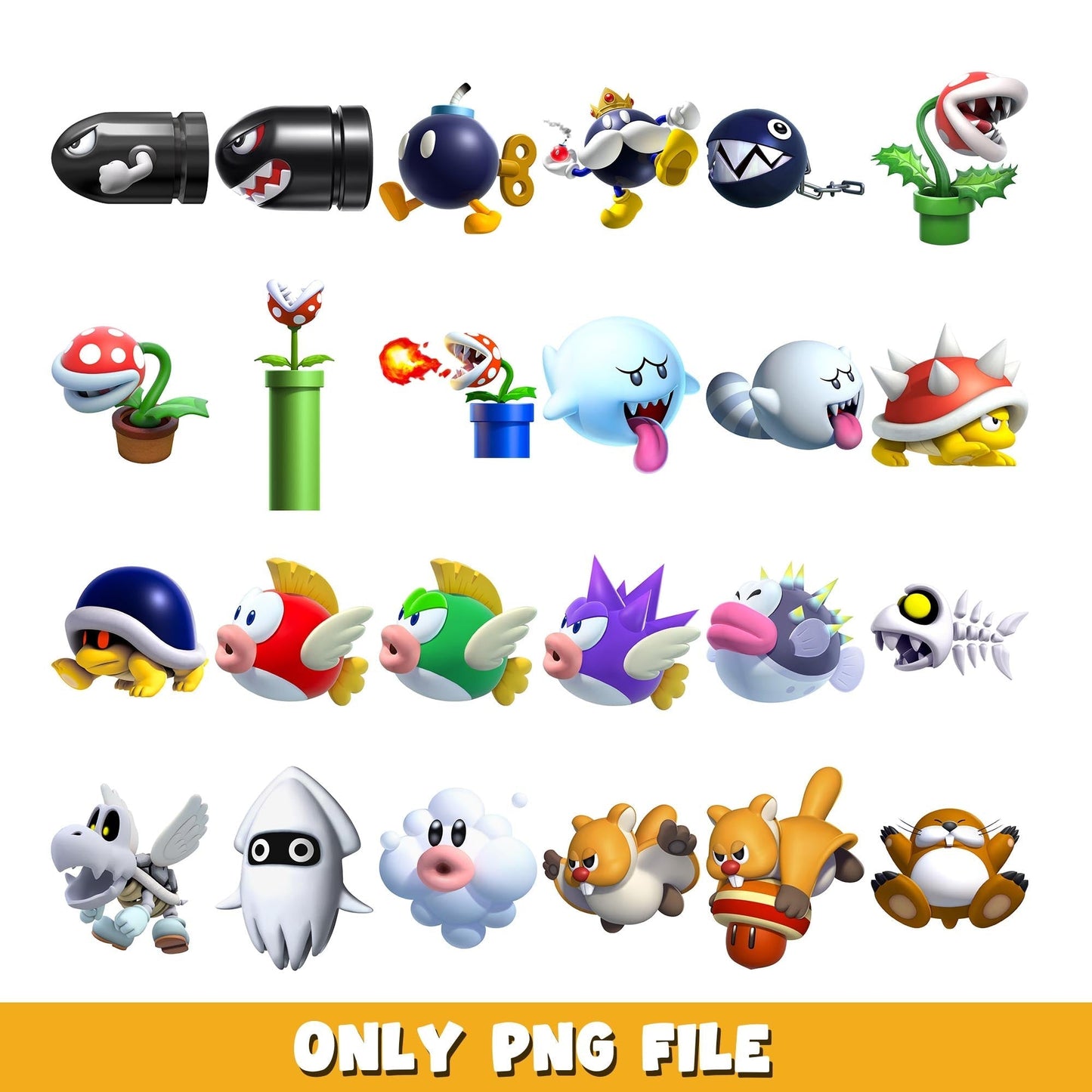 Super Mario cute characters png, Super Mario bundle png, cartoon png
