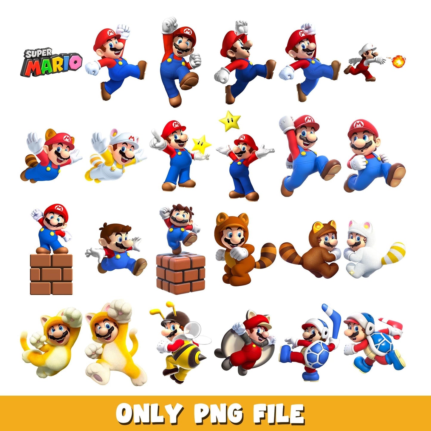 Super Mario cute hero characters png, Super Mario bundle png, cartoon png
