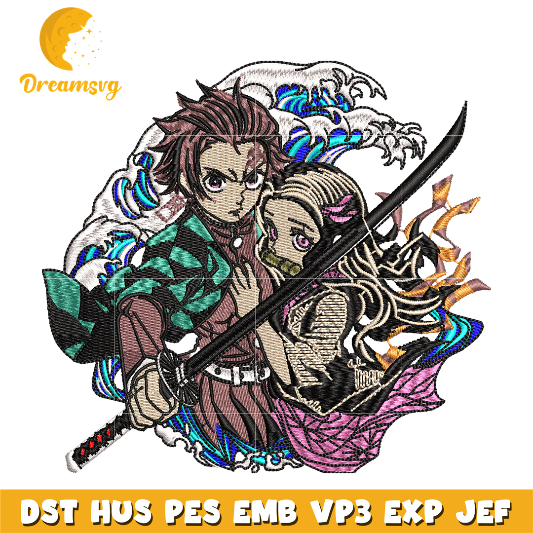 Tanjiro and Nezuko embroidery design