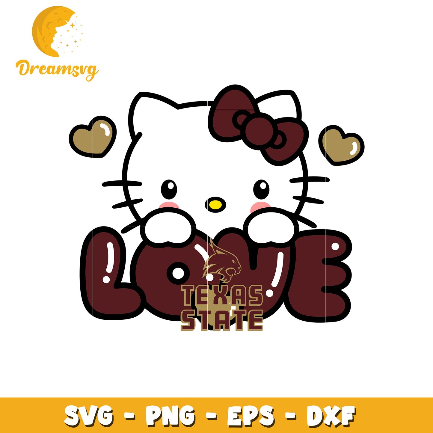 Texas State Hello Kitty Love SVG
