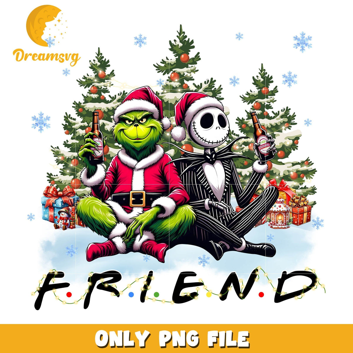 The grinch and skellington friends png, grinch wine bottle png