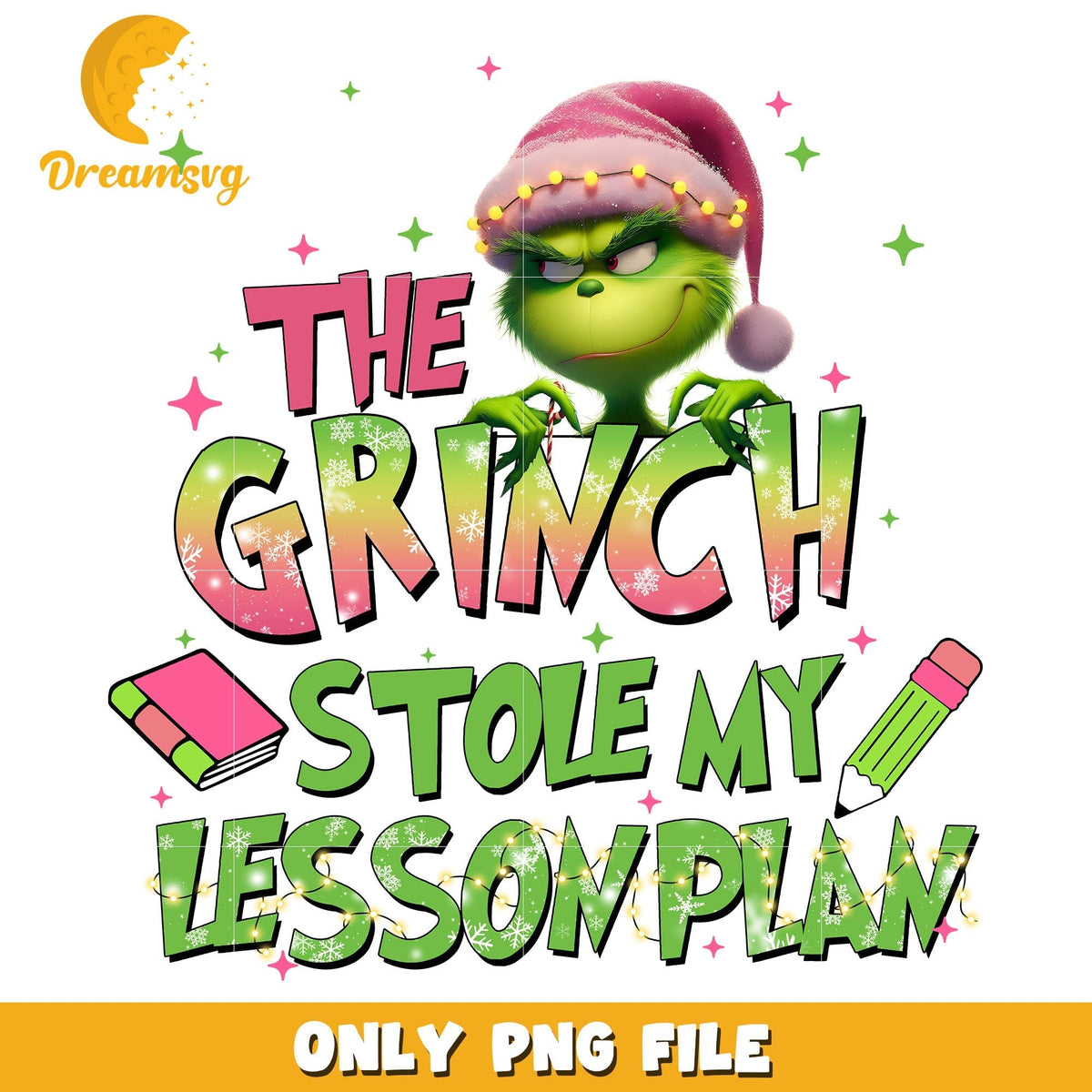 The grinch stole my lesson plan png, pink christmas hat png