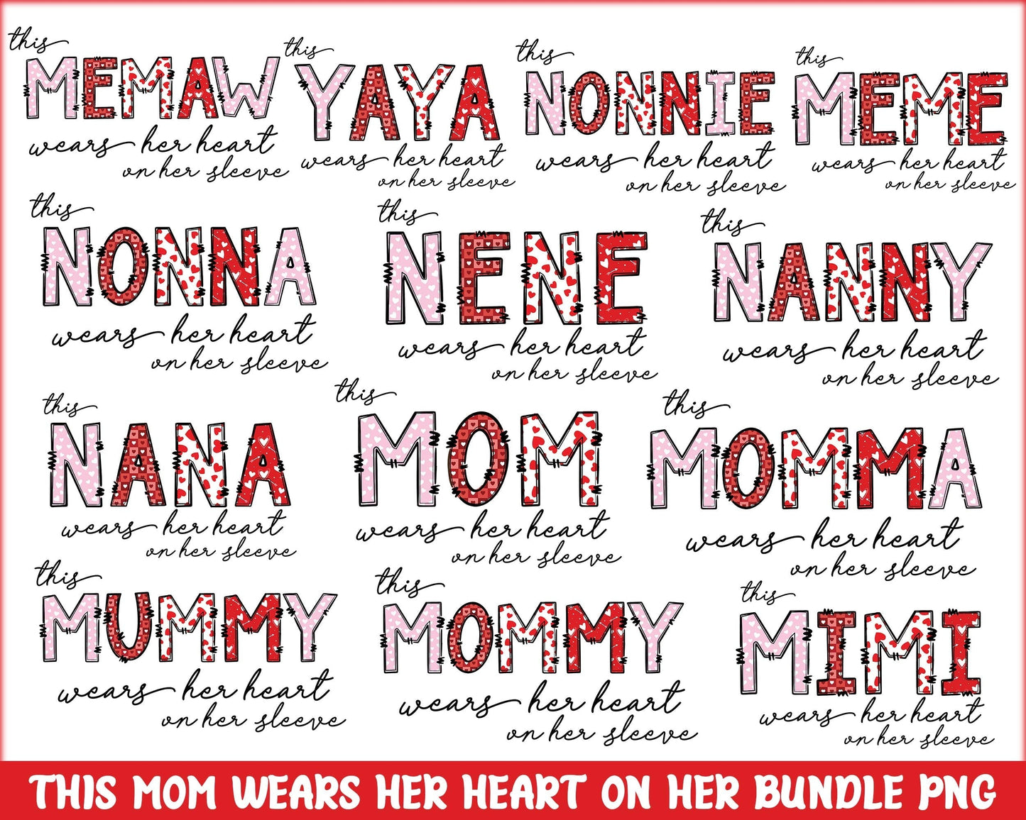 This Mama PNG Sublimation Design, This mom wear her heart on her sleeve bundle, Sublimation Designs
