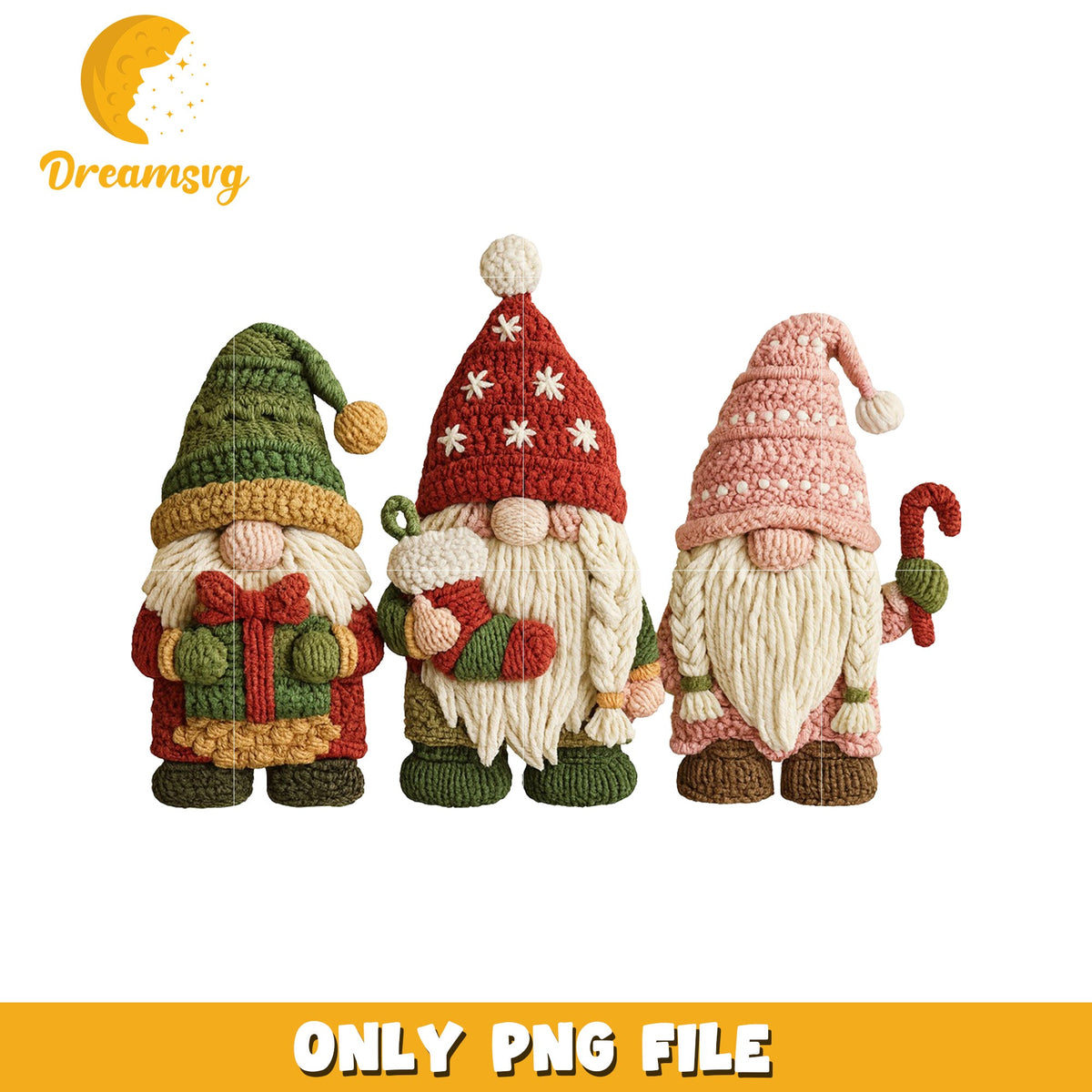 Three dwarfs made of knitting wool png, christmas movie png, christmas tree png