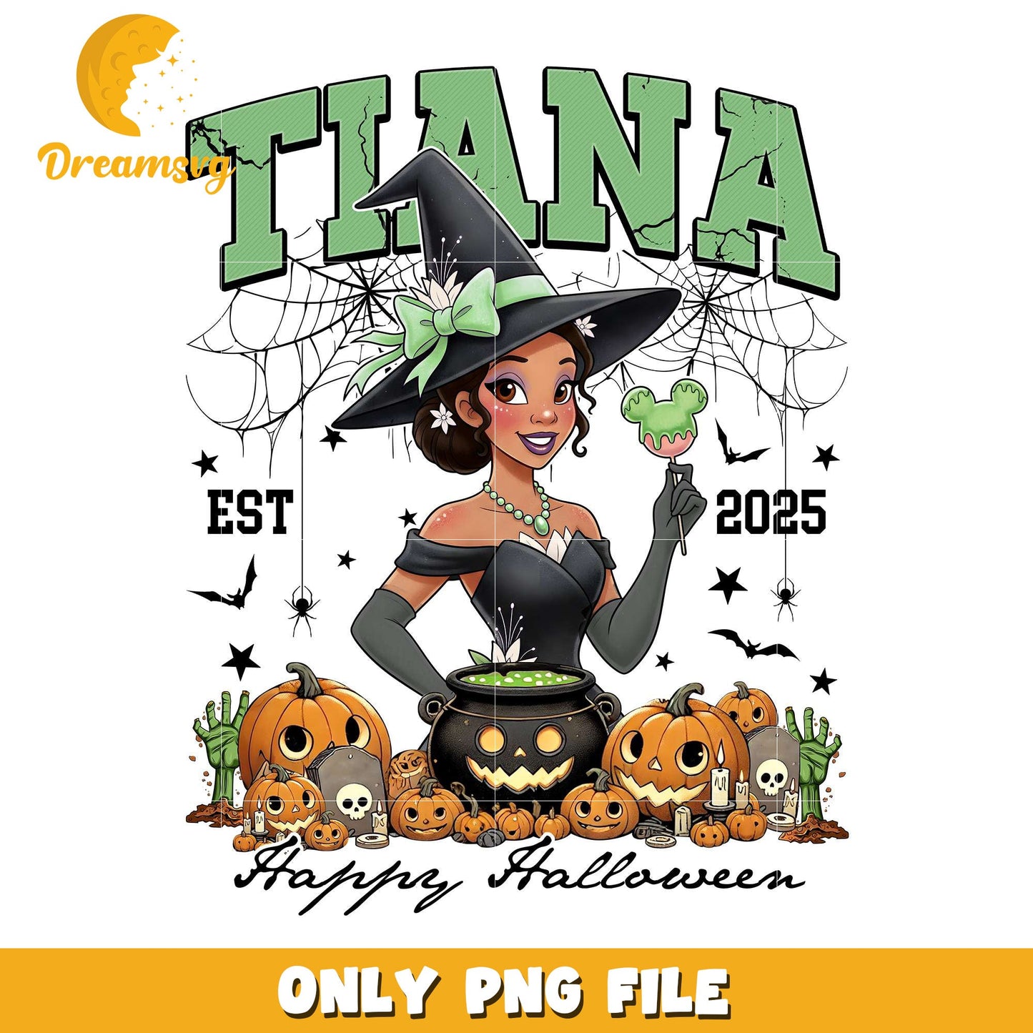 Tiana halloween png, halloween characters png, halloween design png