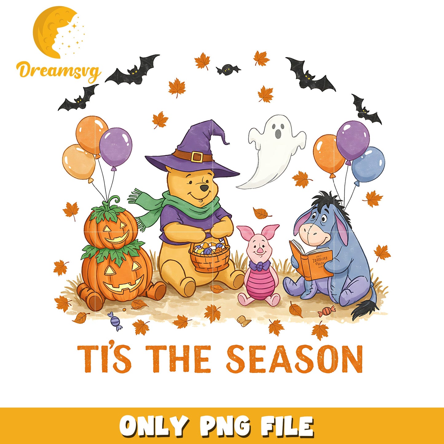 Tis the sesason pooh design png, trick or treat png, halloween pumpkin png