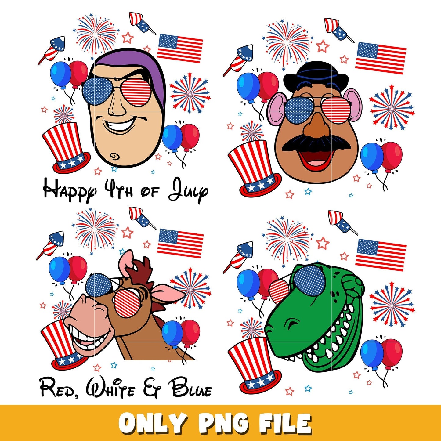 Happy 4th Of July American bundle png, Toy Story png, Disney cartoon png, Digital download