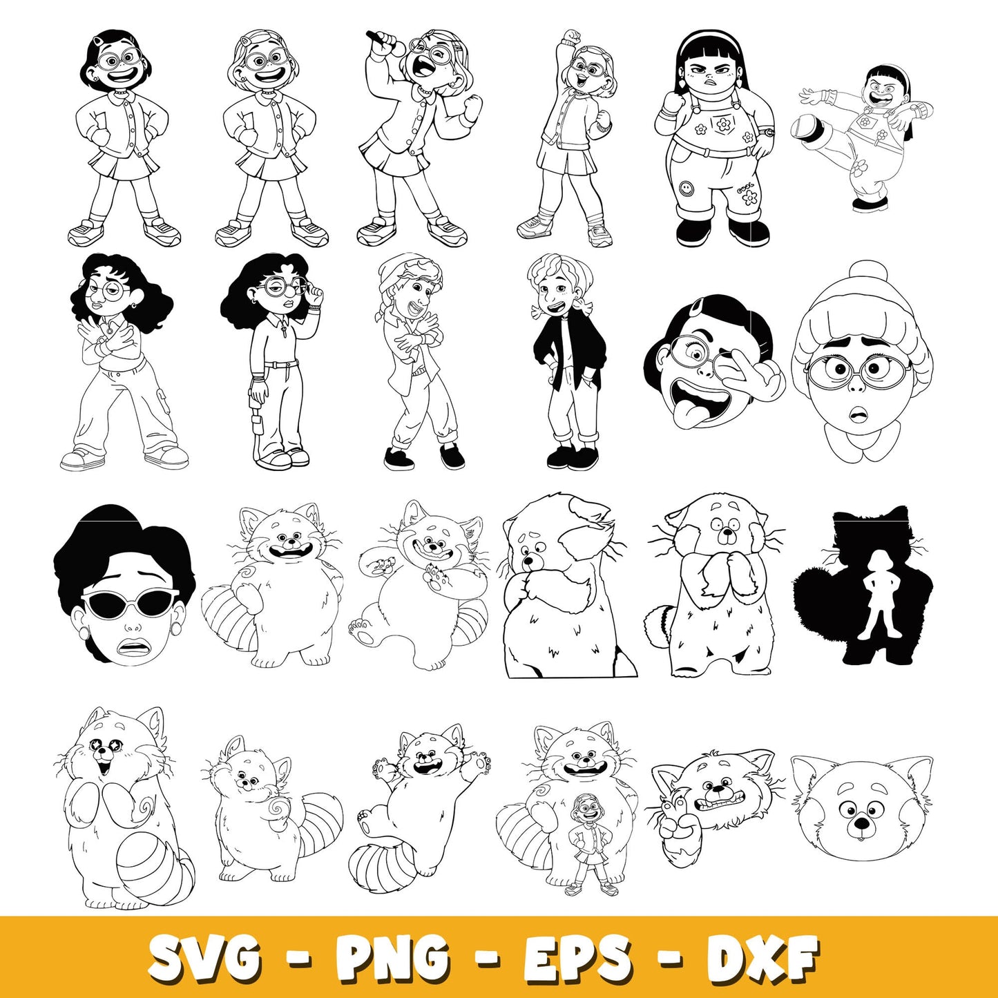 Turning red and friends coloring bundle svg, Disney cartoon svg, Digital download