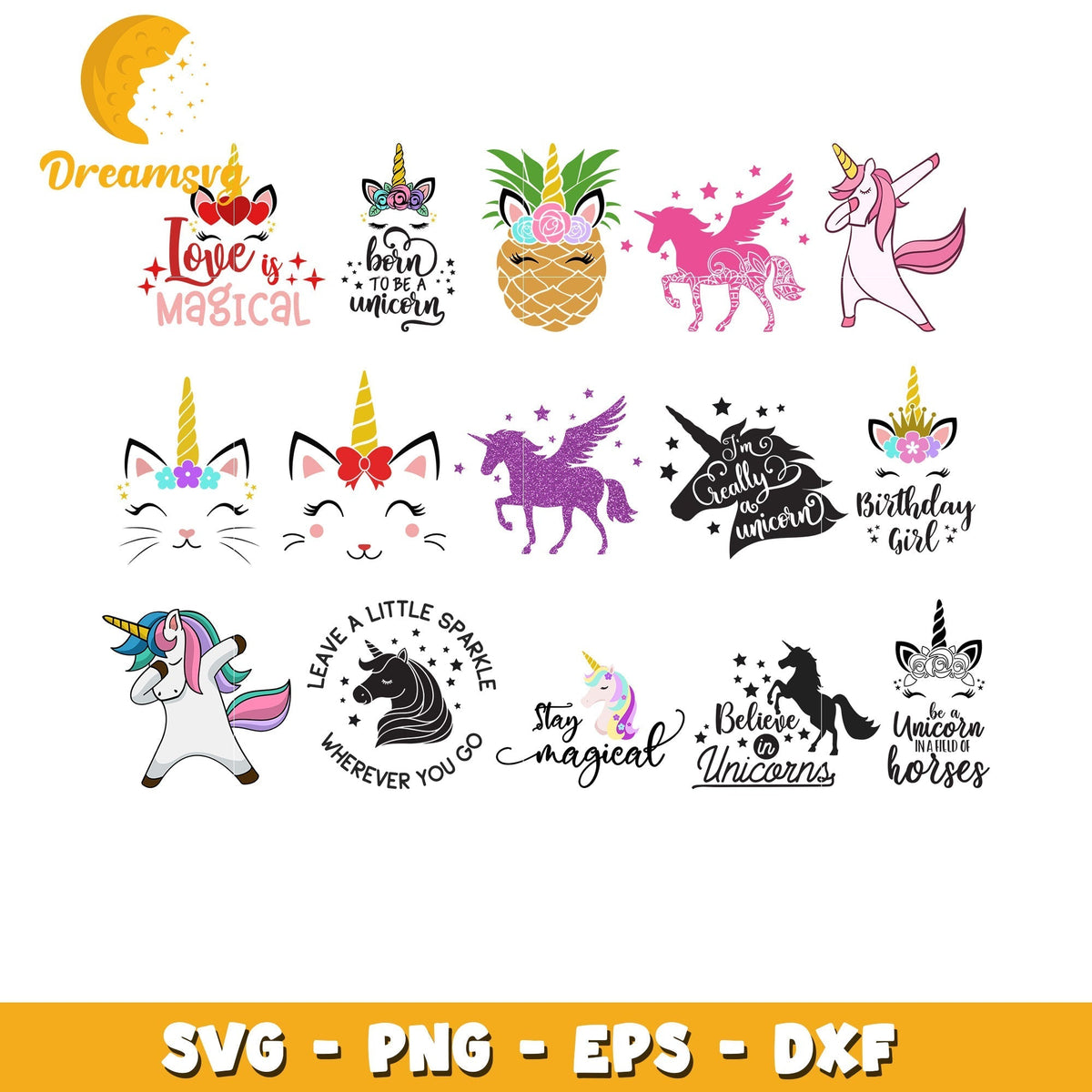 Born to be a unicorn bundle svg, love is magical svg, birthday girl svg