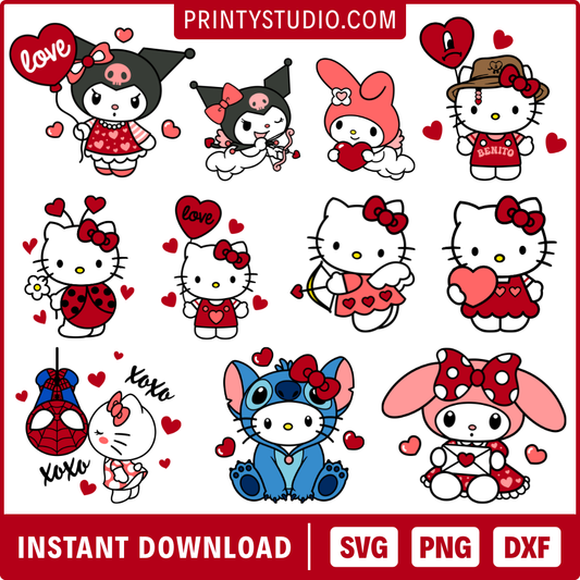 Hello Kitty Valentine SVG Bundle, Hello Kitty Valentine’s Day Clipart for Cricut & Silhouette, PNG SVG Cut Files - Digital Bundle