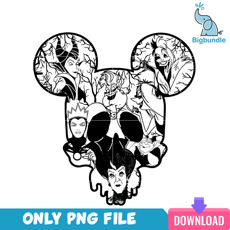 Villains Disney Mickey Skull halloween, halloween png, Digital download.