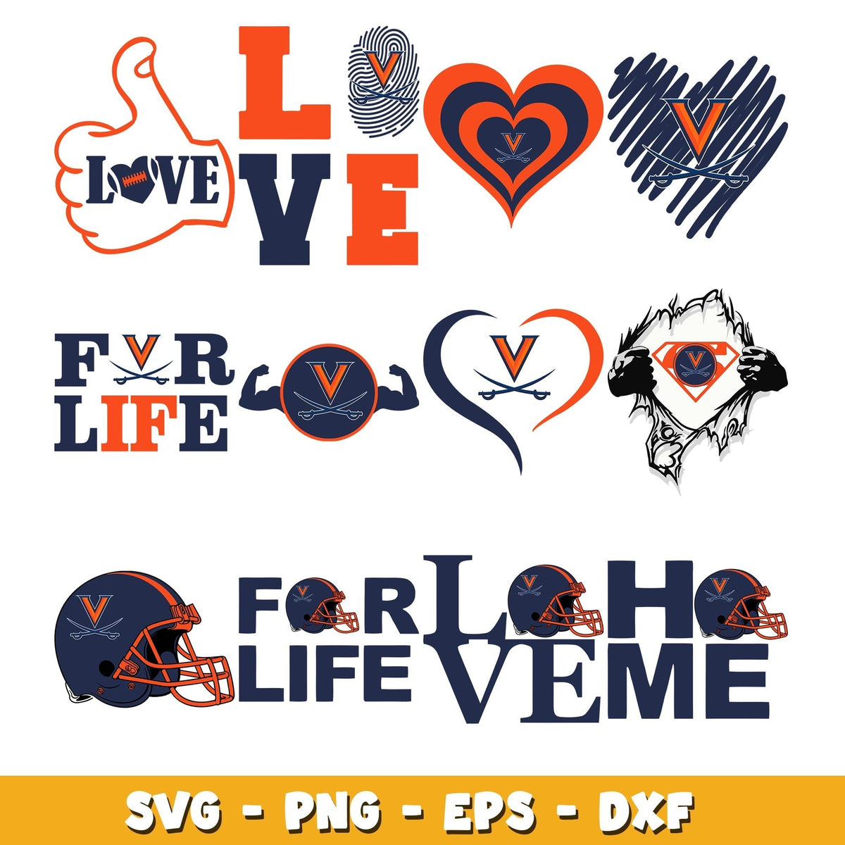 Virginia Football love Bundle svg, Virginia logo svg, ncaa svg