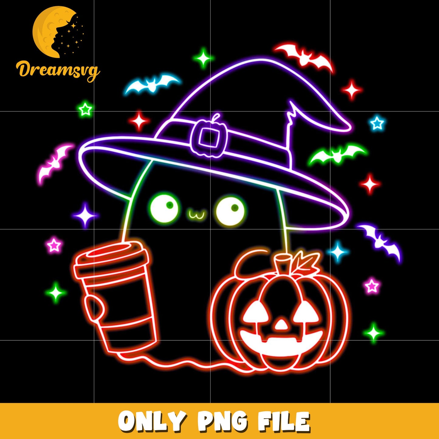 Witchy ghoul neon png, spooky season png, halloween pumpkin png