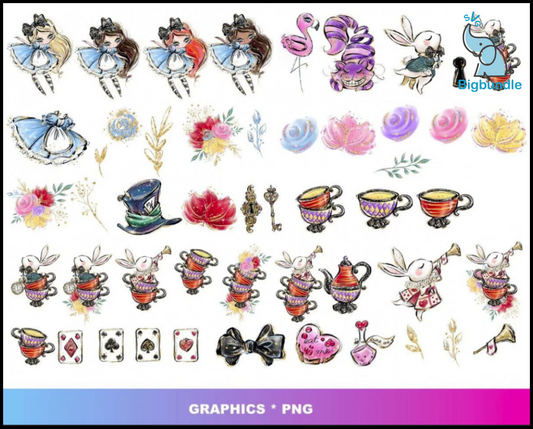 Alice in wonderland svg bundle 200+ svg, png, dxf, pdf