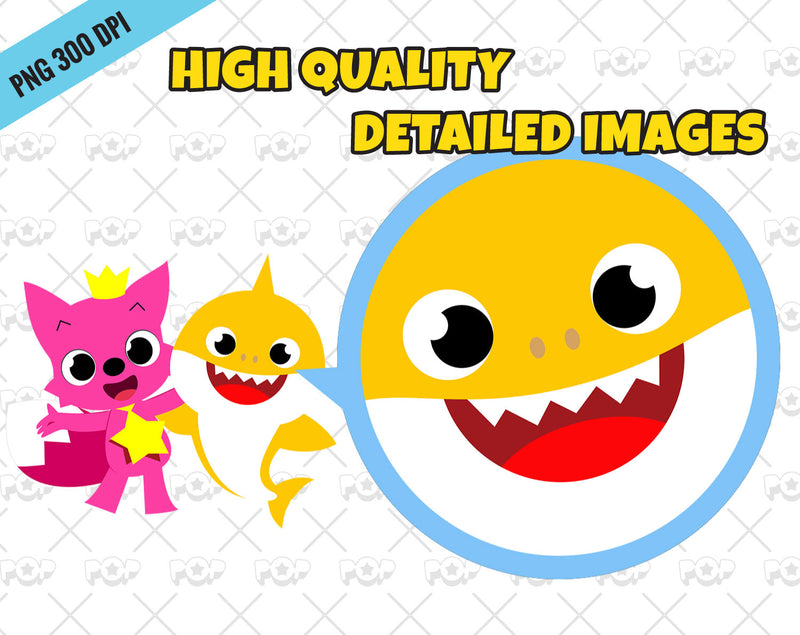 Baby Shark 100 cliparts set, transparent PNG, designs for decoration / sublimation, instant download