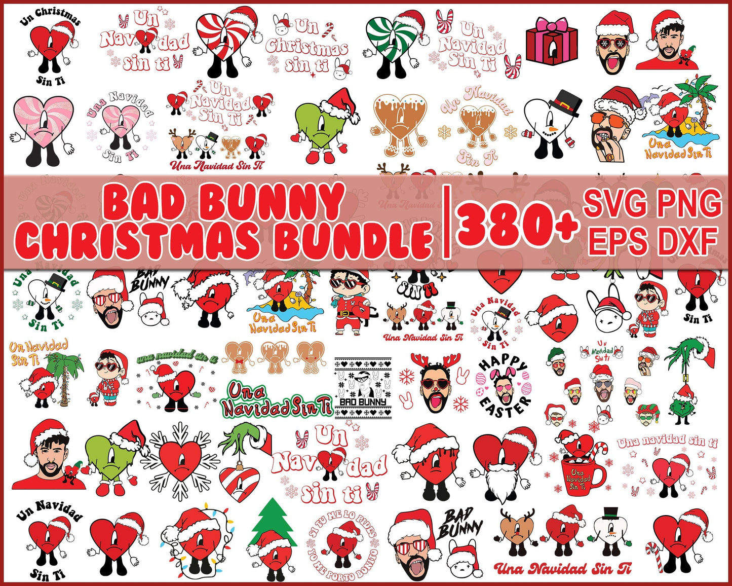 Version 2 - 380+ Christmas Bad Bunny, Xmas 2022 Bad Bunny digital designs, Bad Bunny svg, png, eps, dxf, Digital download.