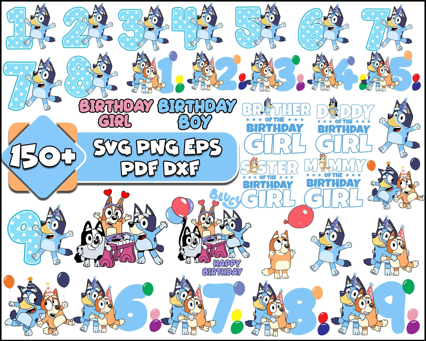 150+ Bluey birthday bundle, Bluey vector, bluey alphabeth, bluey cutfile, bluey clipart, bluey svg png eps dxf
