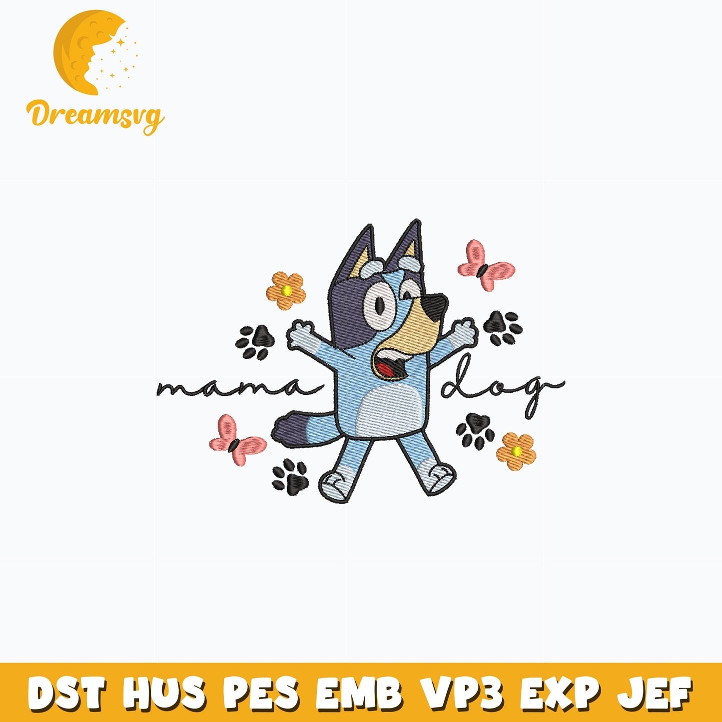 Bluey mama dog embroidery design
