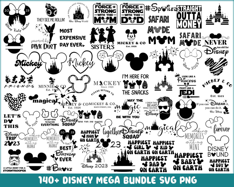 140 Disney designs, Fun Disney bundle, Disney svg bundle, SVG for cricut files, Clipart Svg png