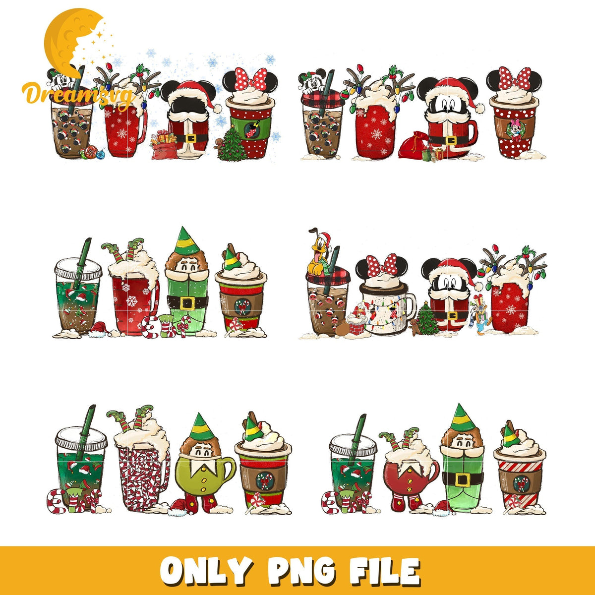 Disney coffee cup christmas design bundle png, disney coffee png