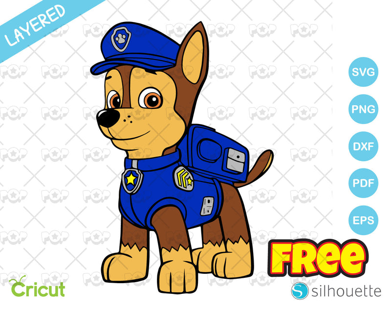 FREE Paw Patrol Chase clipart, Free SVG cut file for cricut silhouette, SVG, PNG, DXF, instant download