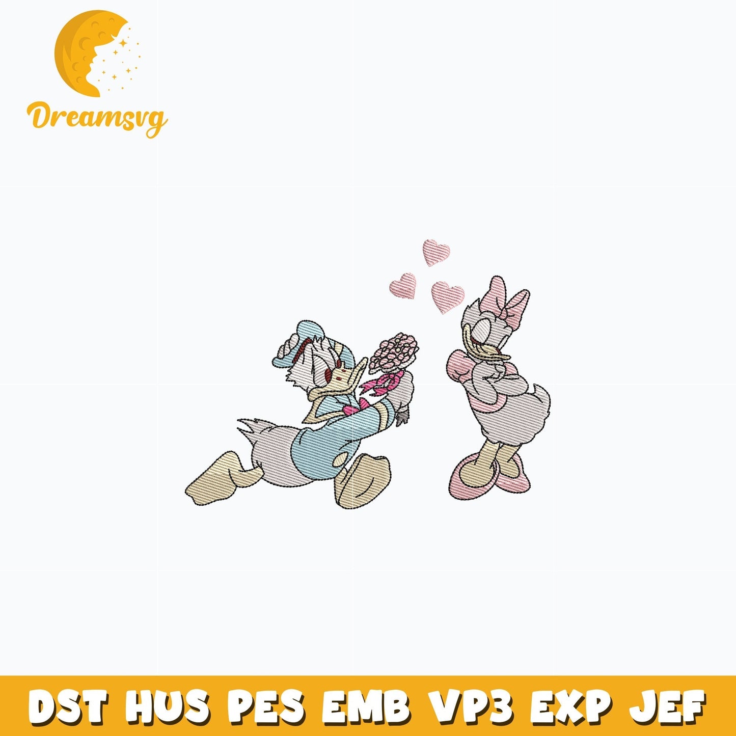Donald daisy couple embroidery design
