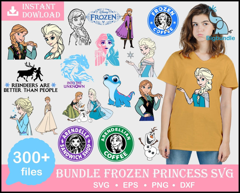 Frozen svg, 300 Files, Bundle Frozen SVG for Cricut, rozen Font,Disney Princess