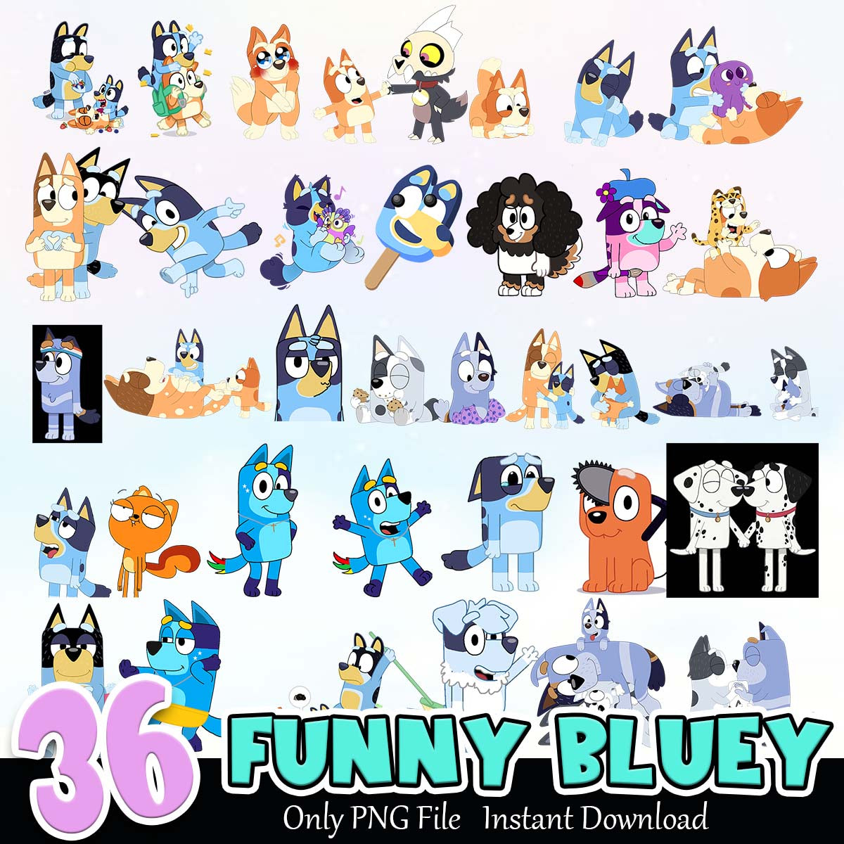 Funny Bluey Bundle PNG Instant Download