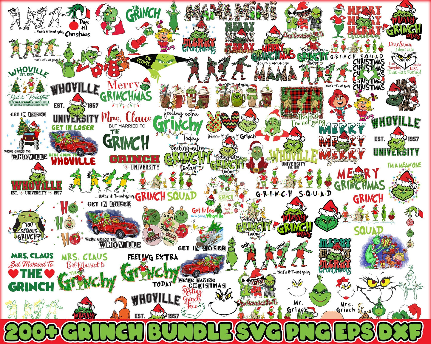 200+ Grinch Bundle SVG, Grinch SVG, Grinchmas Cutting Image, Christmas Grinch svg, png, eps, dxf CRM24112201