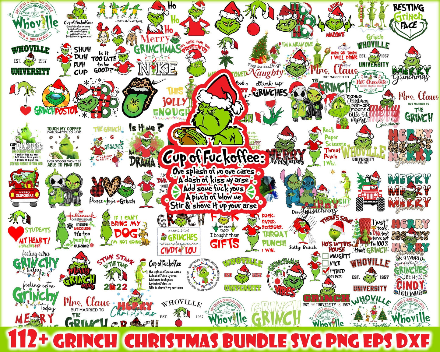 112+ Grinch Bundle SVG, Grinch SVG, Grinchmas Cutting Image, Christmas Grinch svg, png, eps, dxf CRM24112202