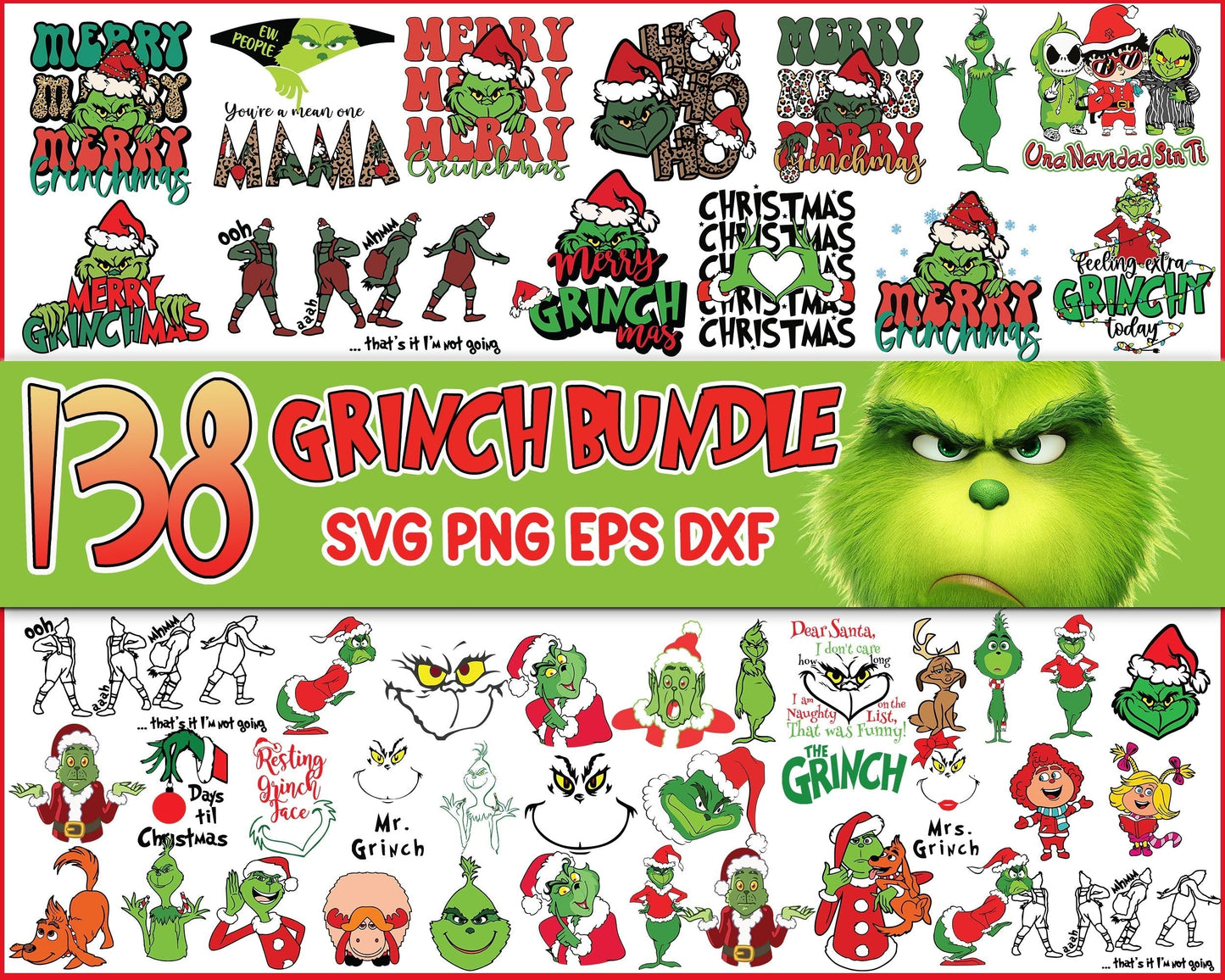 138+ Grinch Bundle SVG, Grinch SVG, Grinch Cutting Image, Christmas Grinch svg, png, eps, dxf CRM07112206