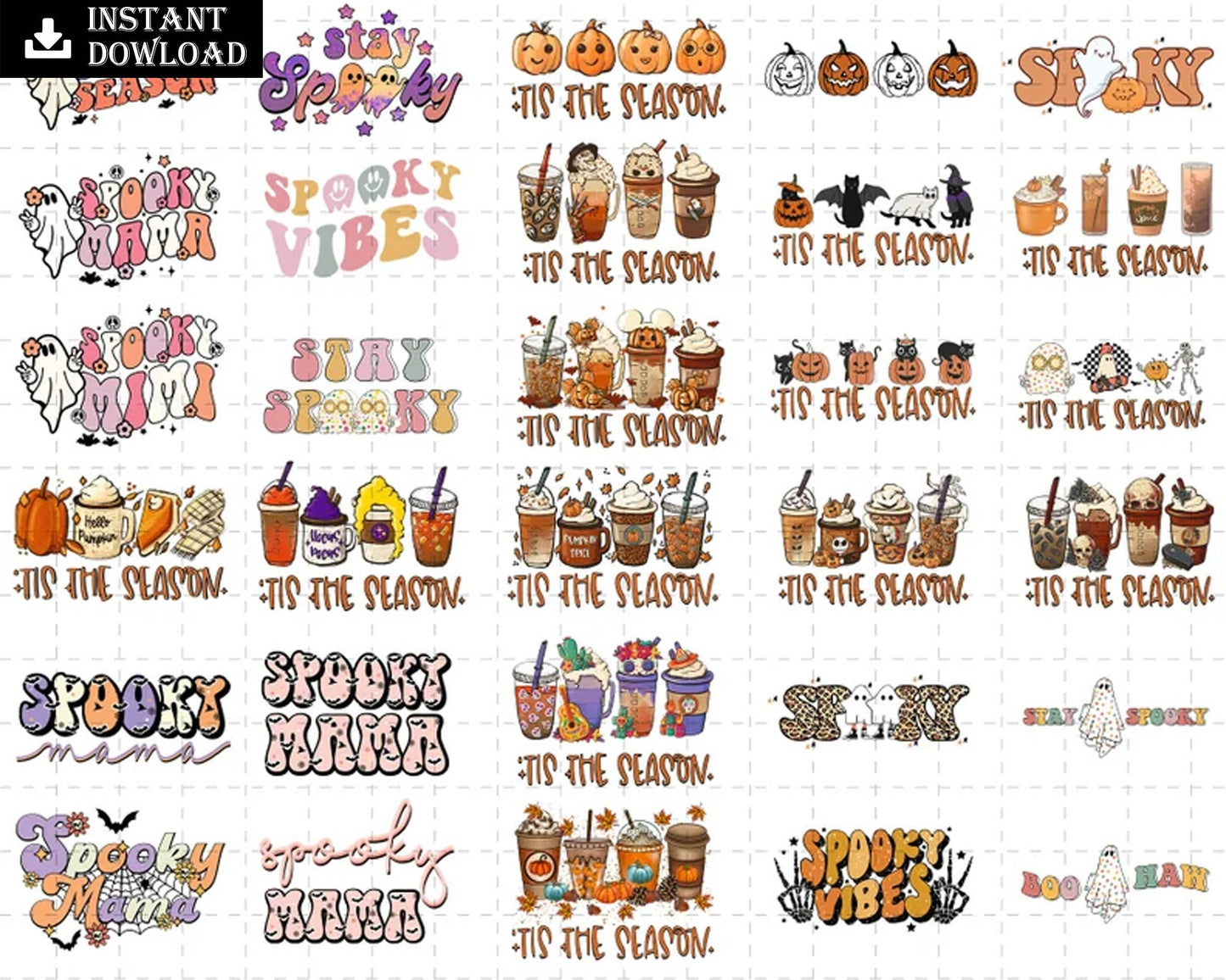 Retro Halloween Ghost PNG Sublimation Bundle | Retro Sublimation PNG, Designs Downloads, PNG Clipart, Sublimation Download
