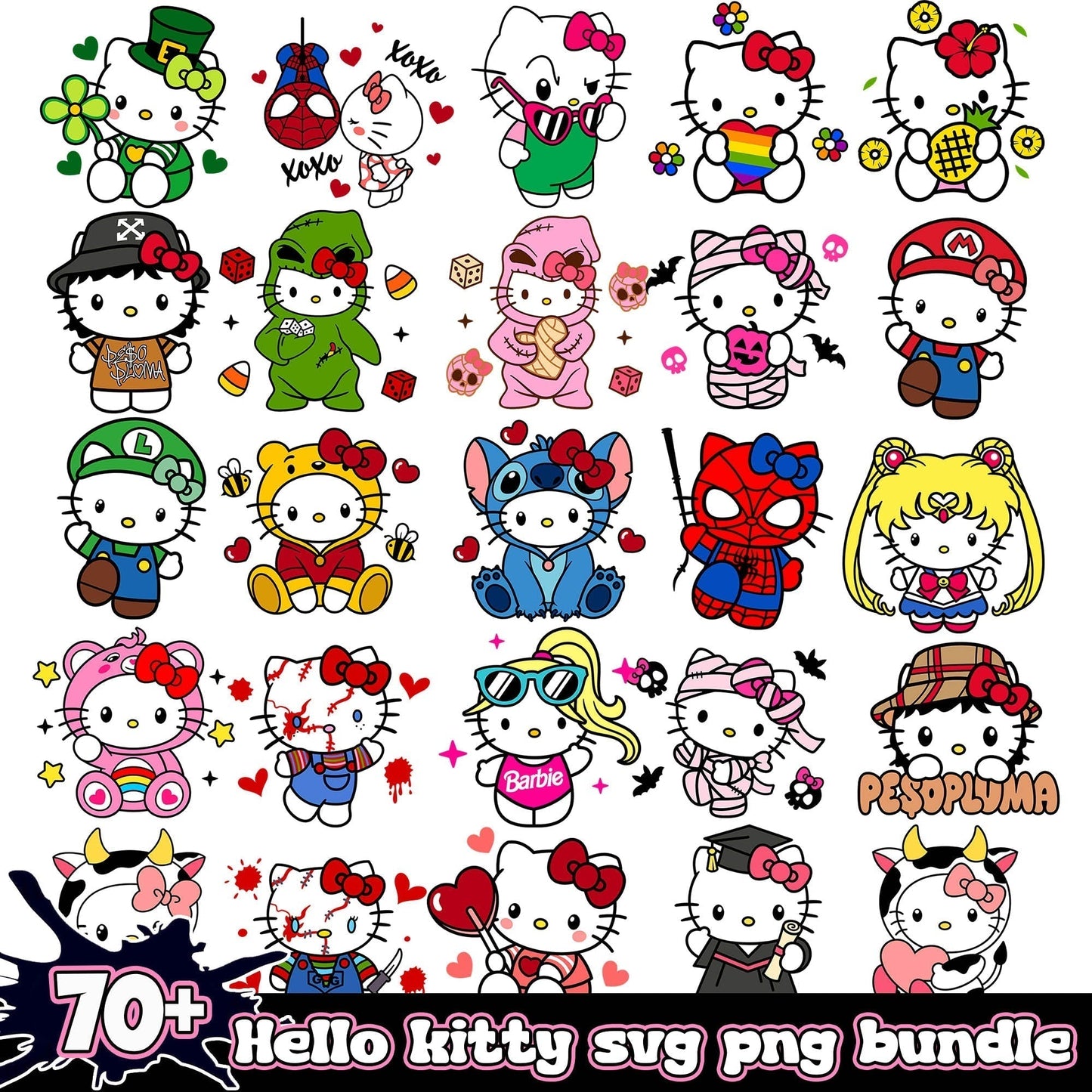 Hello Kitty Cartoon SVG Bundle, Hello Kitty Clipart, Hello Kitty SVG Cut Files, Silhouette Vector Cut Files