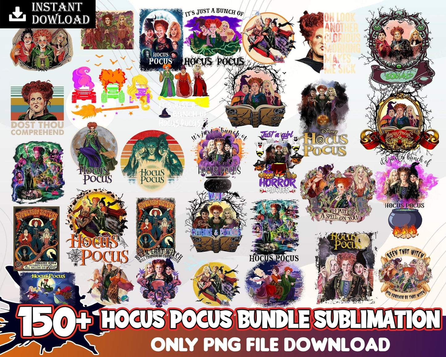 150+ Hocus Pocus Png Bundle, Sanderson sisters png files, Hocus png files, Digital bundle download.