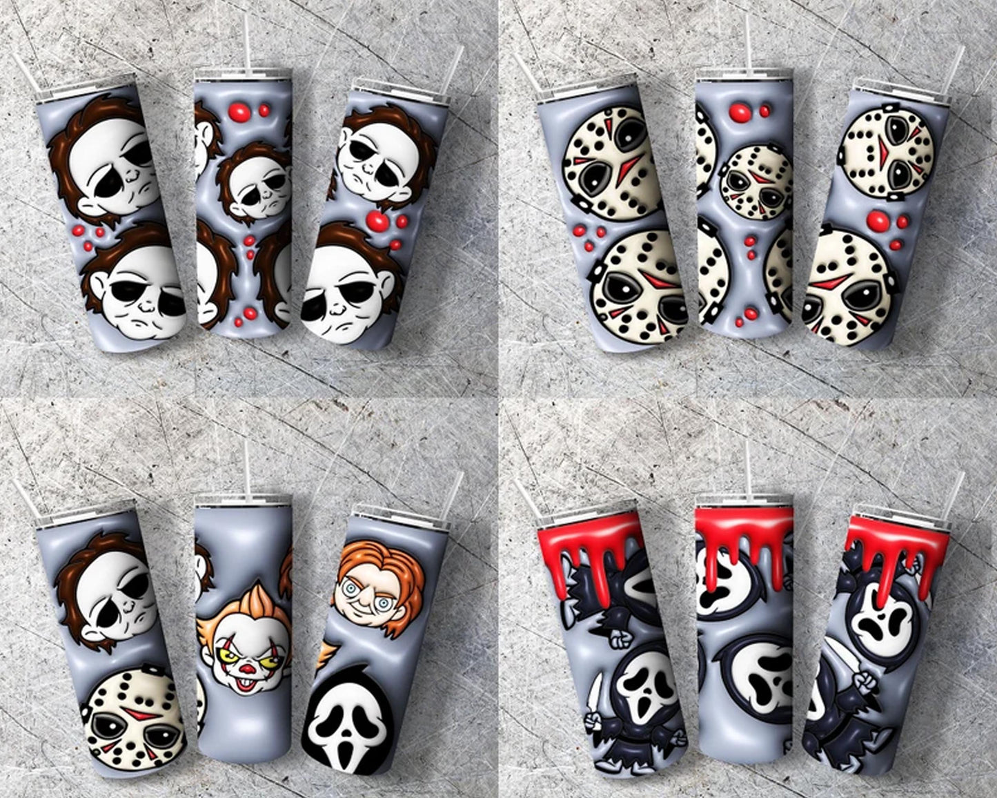 Horror puff inflated 20+3D Inflated Puff Tumbler bundle, Instant download