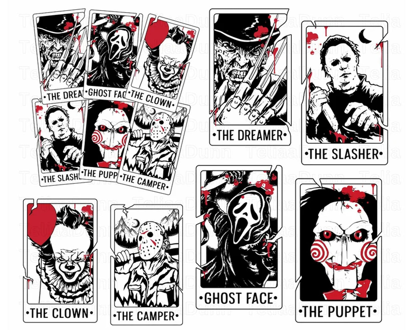 Horror Halloween Characters Tarot Card SVG, SVG for Cricut, Silhouette Vector Cut Files