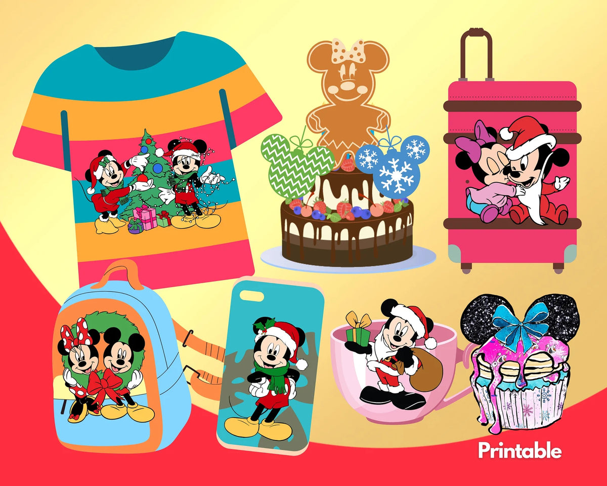 Disney Christmas Clipart Bundle, Mickey Mouse Christmas SVG Cut Files For Cricut / Silhouette, Mickey Christmas Party PNG