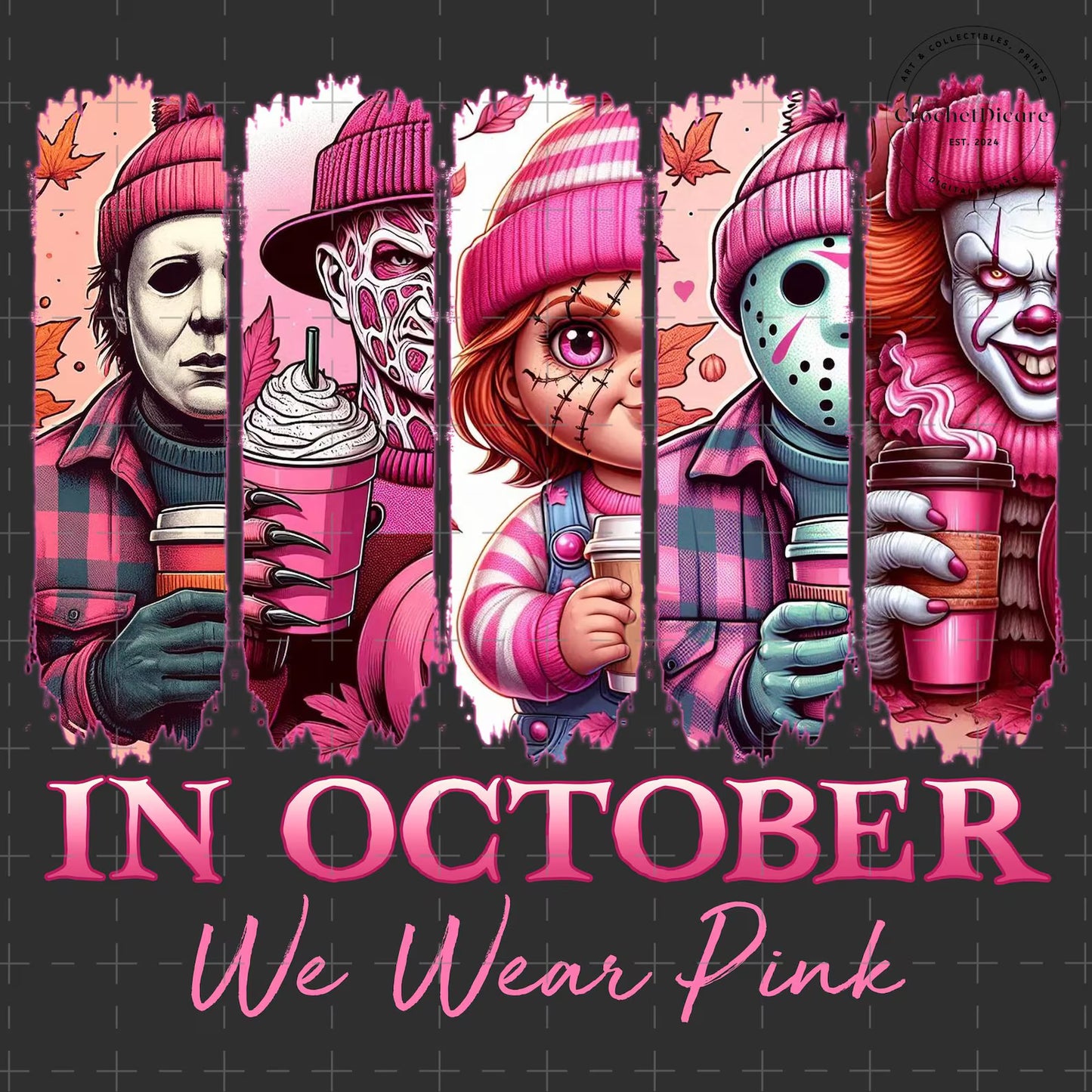 In October We Wear Pink Png, Friends Horror Png, Breast Cancer Awareness Png, Pink Ribbon Png, Breast Cancer Halloween Png