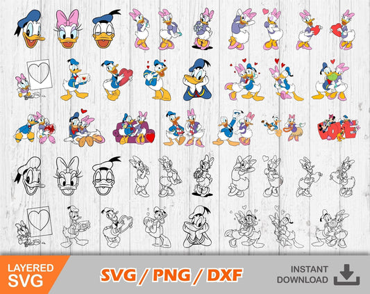 Donald and Daisy Valentine's Day Svg, Donald and Daisy Valentines Day Clipart Set